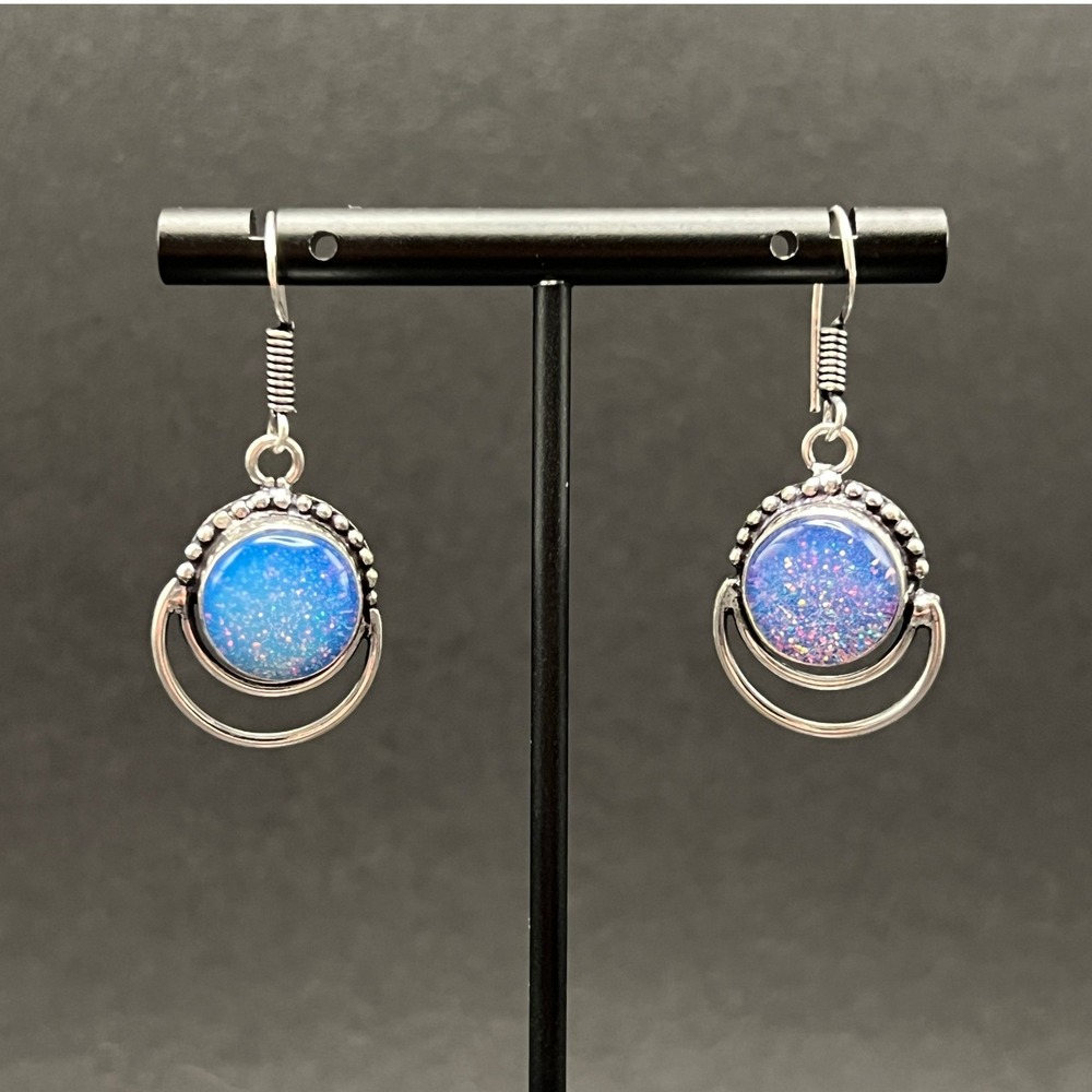Artisan Celestial Earrings Silver Tone Blue Opalite Fairy Whimsygoth Witchy
